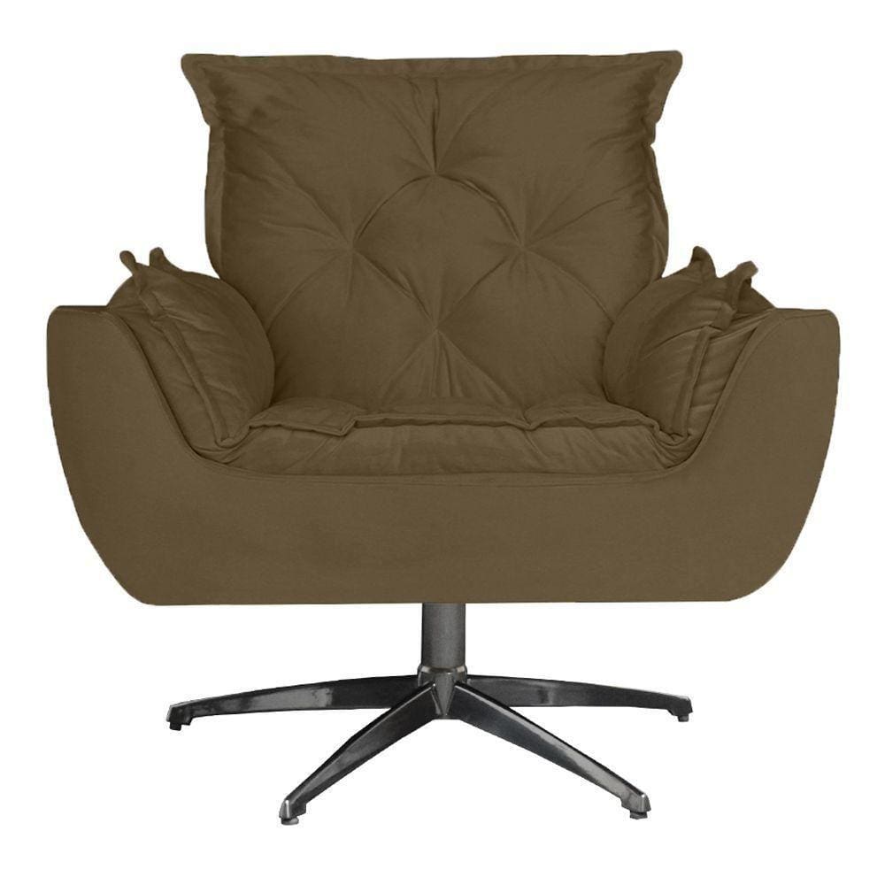 Poltrona Decorativa Base Giratória Amamentação Suede Bege