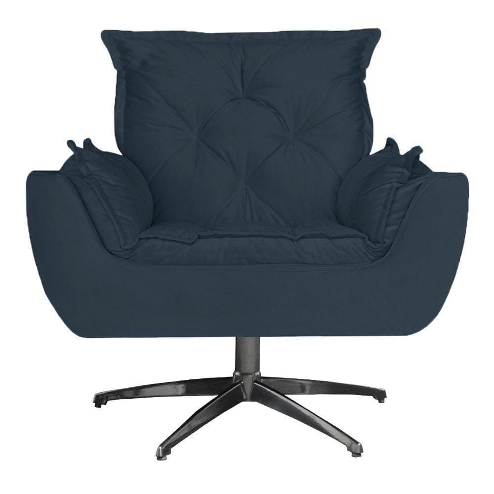 Poltrona Base Giratória Amamentação Suede Azul Marinho