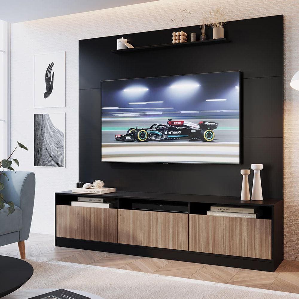 Home Tv 65`` 3 Portas 1 Prateleira Preto E Montana