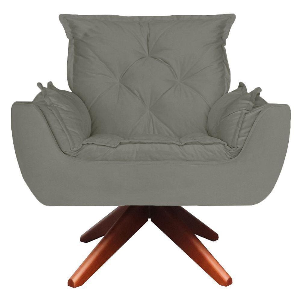 Poltrona Base Giratória De Madeira Amamentação Suede Creme