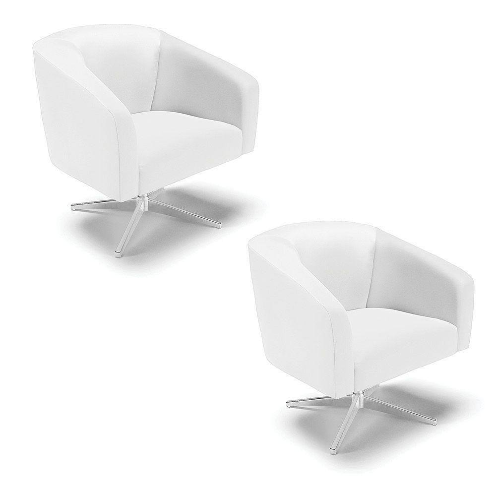 Kit 02 Poltronas Corino Base Cromada Branco