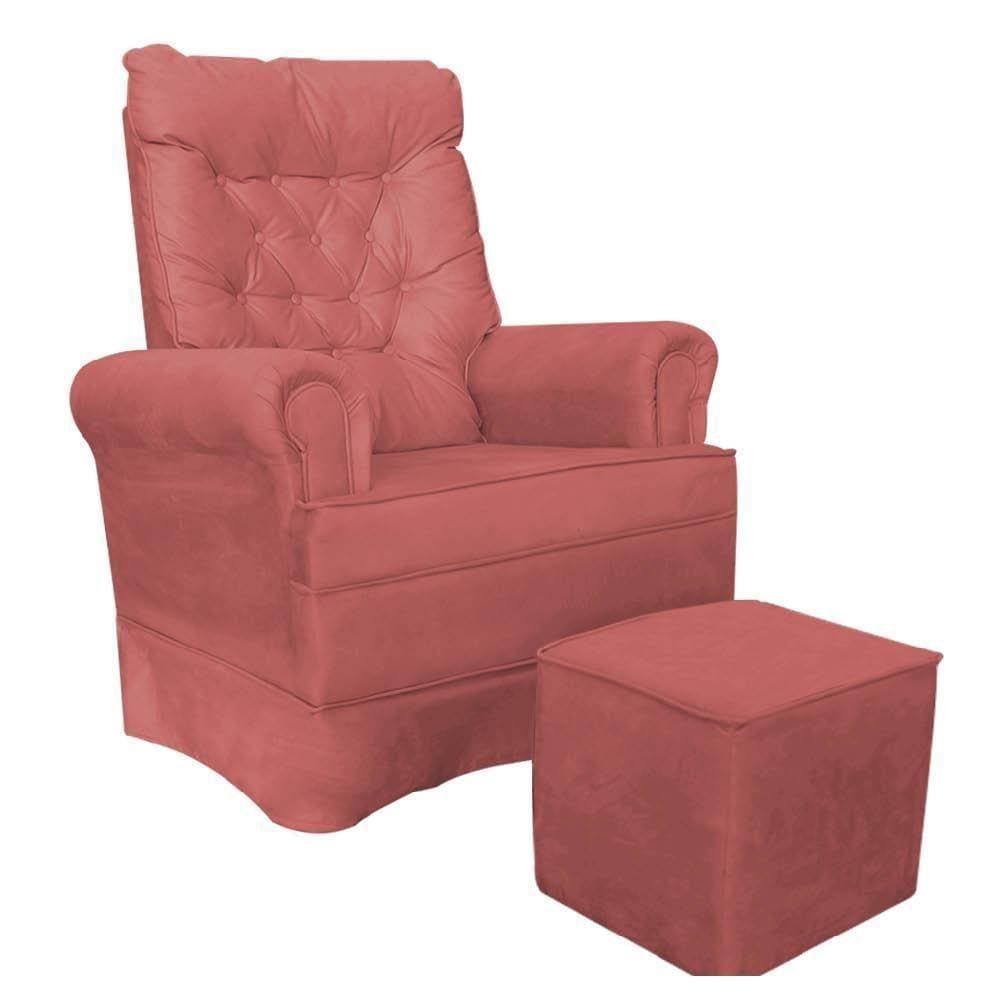 Kit Poltrona De Amamentação Com Puff Quadrado Suede Rose