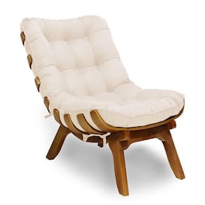 Poltrona Decorativa Costela Base Madeira Veludo Creme