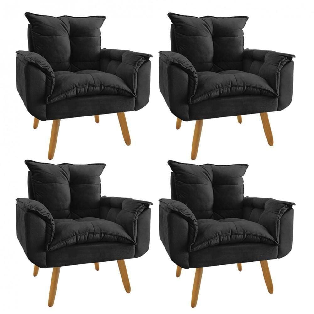 Kit 4 Poltrona Decorativa Opala Plus Preto