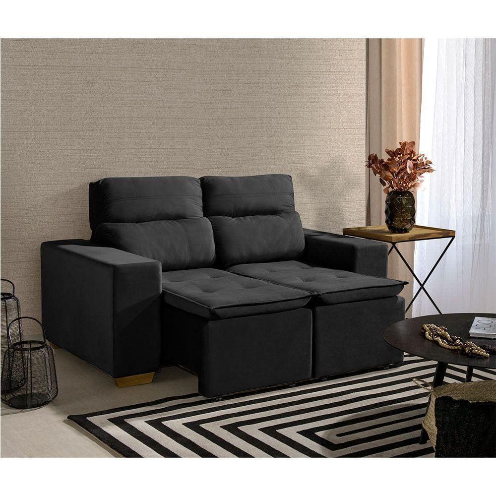 Sofá 2 Lugares 150cm Com Molas, Retrátil E Reclinável Preto