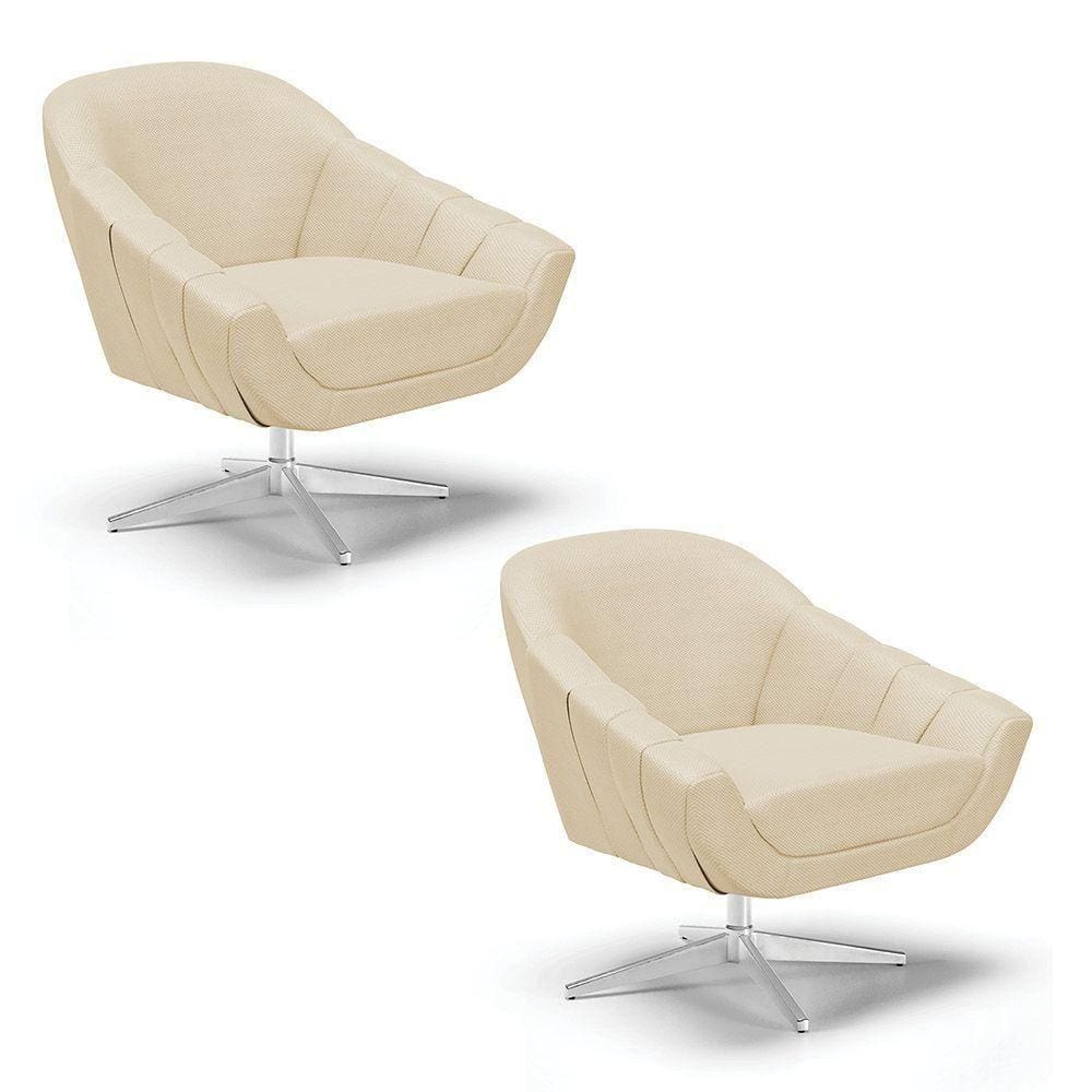 Kit 2 Poltronas Giratória Off White A129 Base Cromada