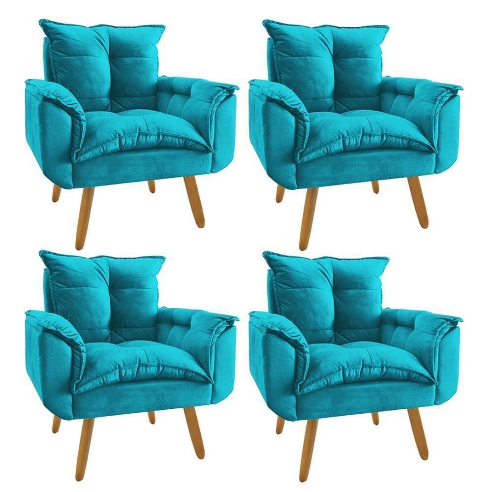 Kit 4 Poltrona Decorativa Opala Plus Turquesa