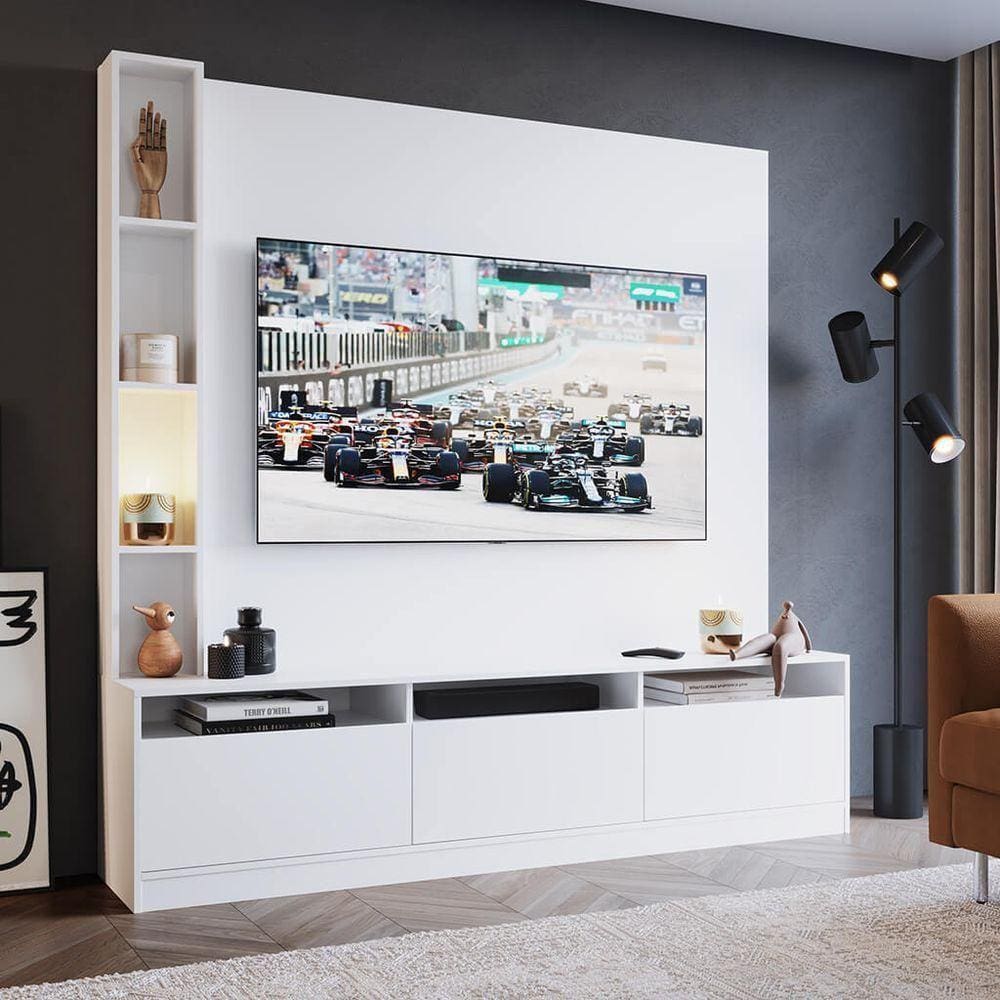 Home Tv 65`` 3 Portas 4 Prateleiras Branco Lilies Móveis