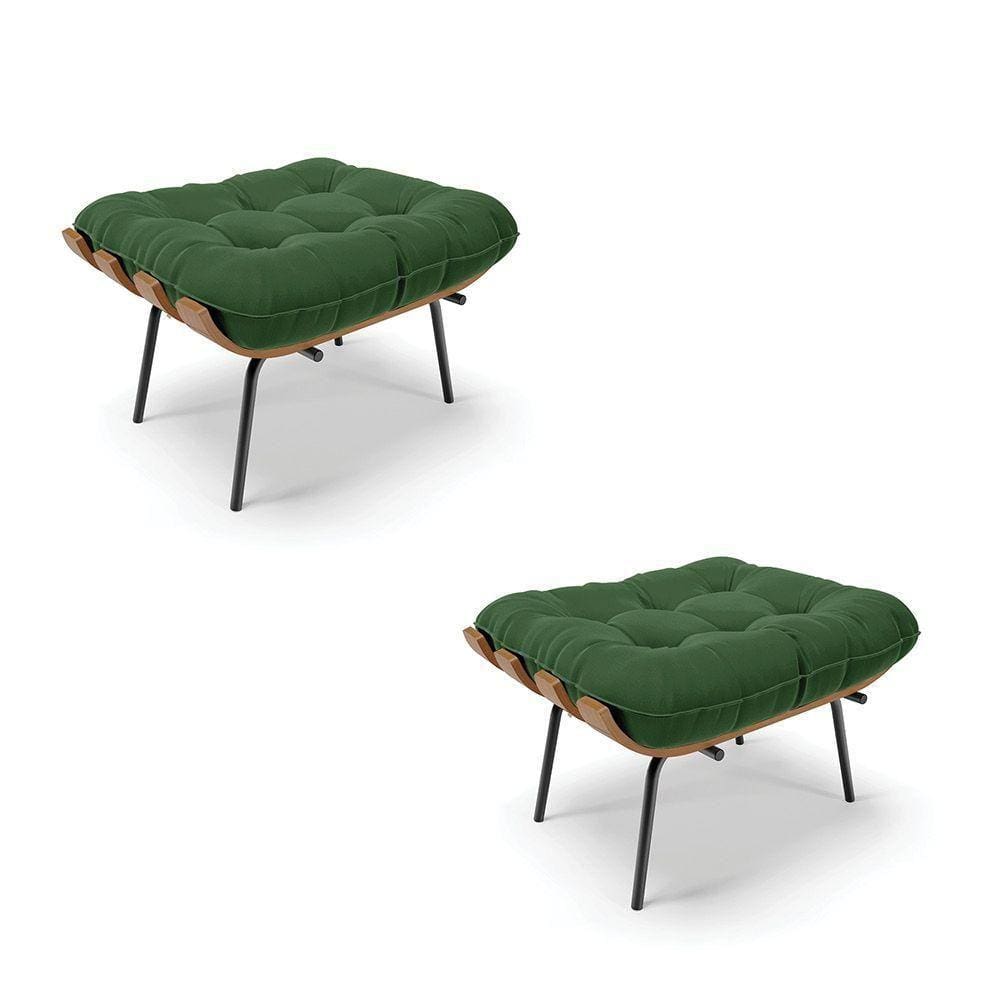 Kit 02 Puffs Costela Suede Base Metálica Preto D`Rossi Verde