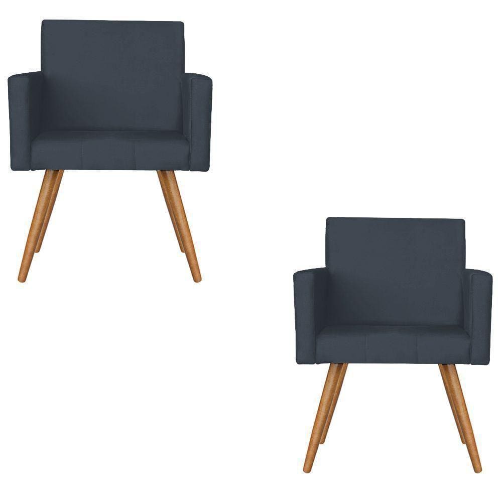 Kit 2 Poltronas Vitória Suede Azul Marinho