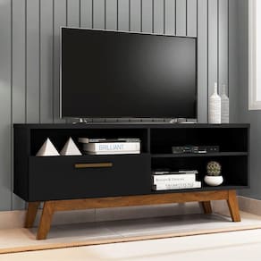 Rack Para Tv Com Porta Riane Preto Fosco