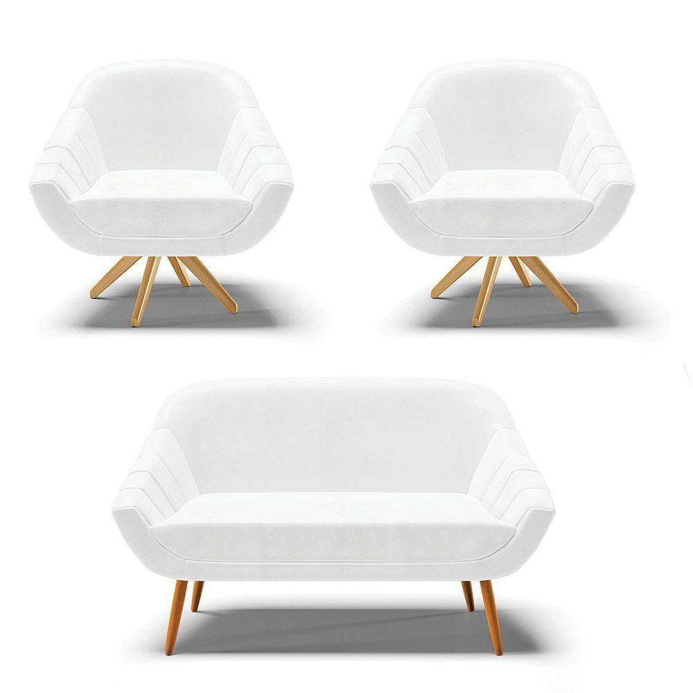Kit 01 Namoradeira E 02 Poltronas Giratória Corano Branco