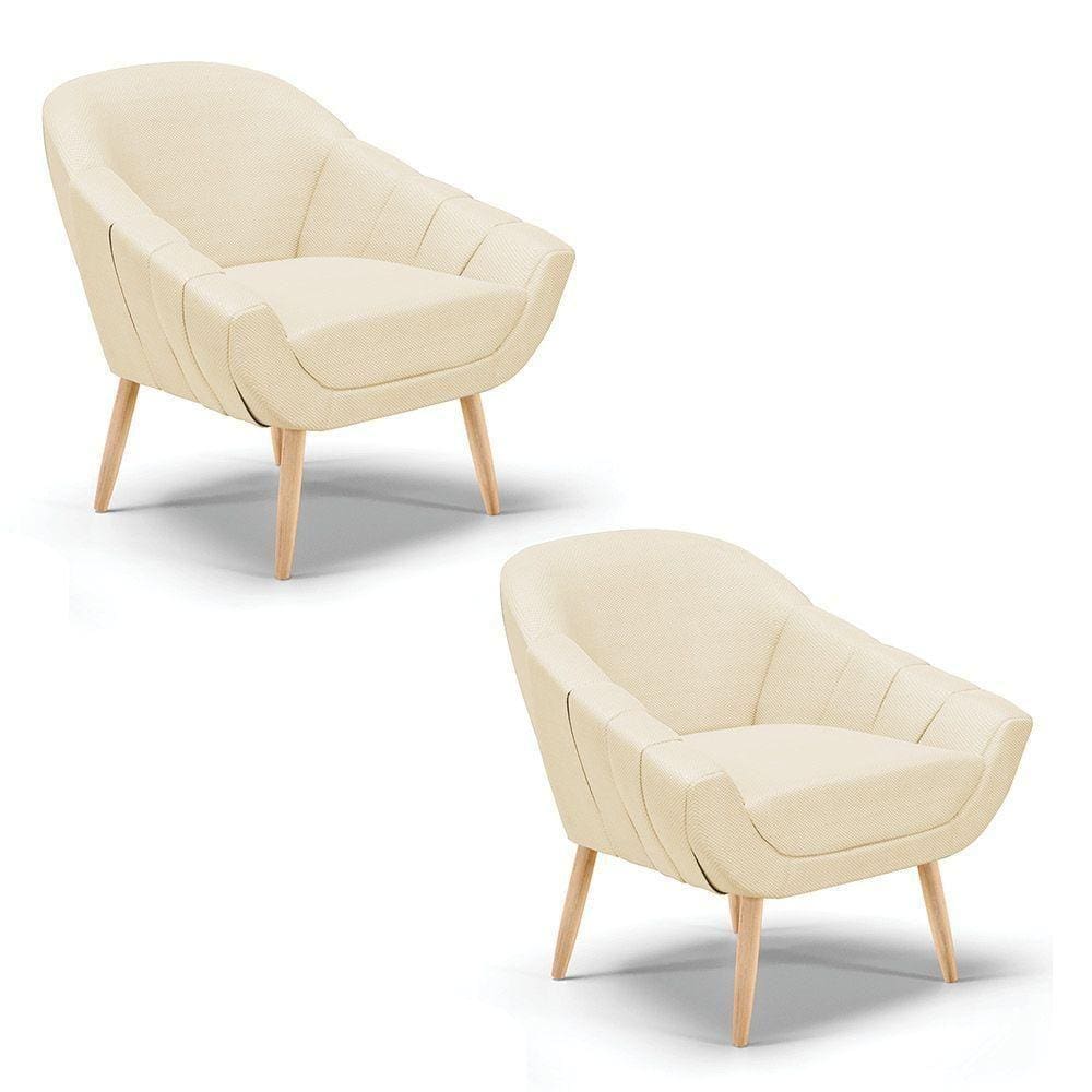 Kit 02 Poltronas Giovana Veludo Off White Luxo Natural