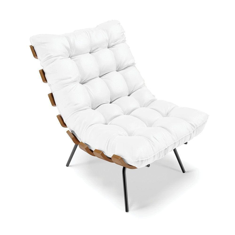 Poltrona Costela Corino Branco Base Metálica Preto - D`Rossi