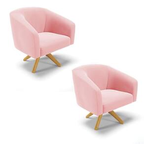 Kit 02 Poltronas Giratória Stella Suede Rosa Bebê
