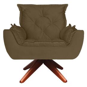 Poltrona Base Giratória De Madeira Amamentação Suede Bege