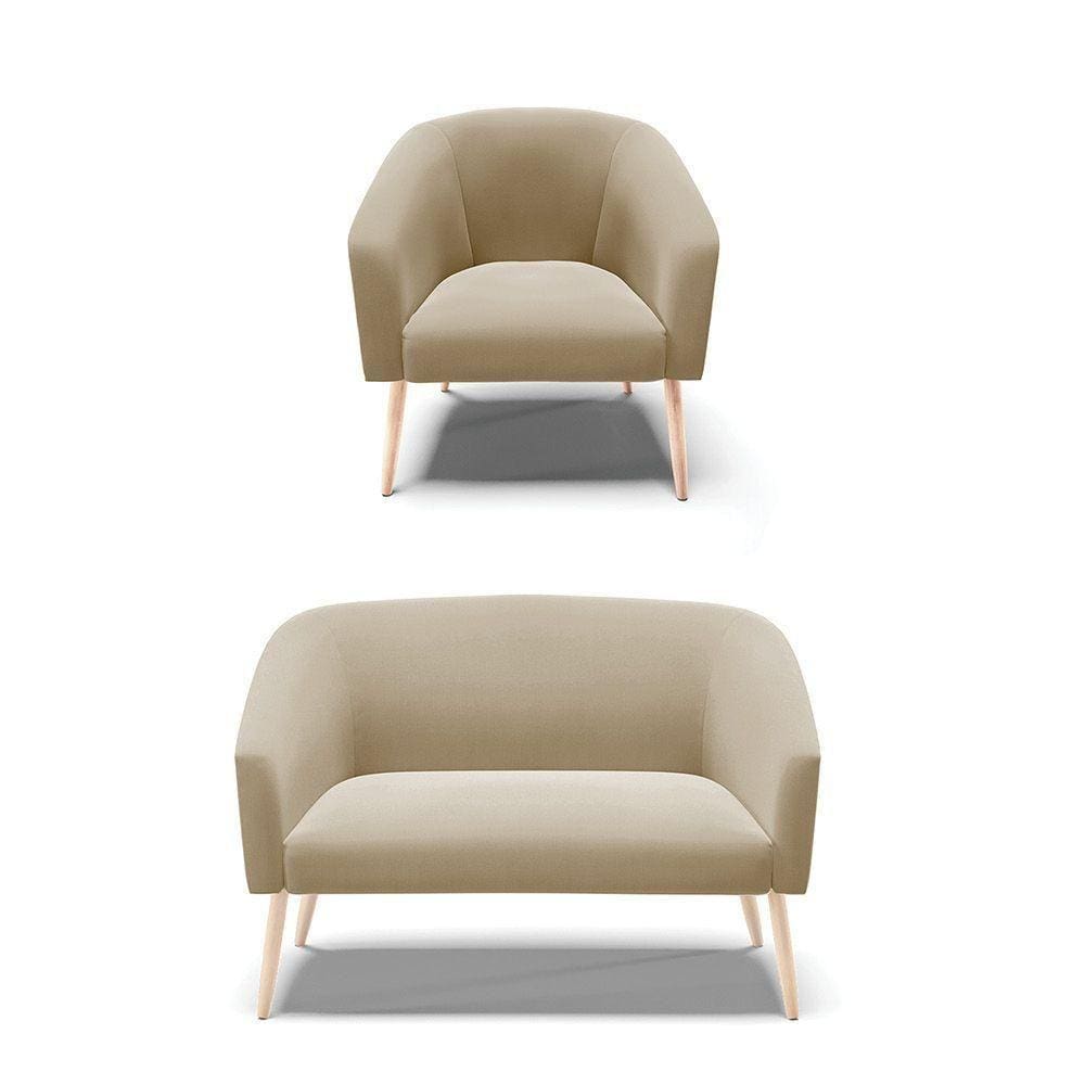 Kit Namoradeira 2 Lugares E Poltrona Marrom Rato Pés Palito