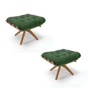 Kit 02 Puffs Giratório Suede Base Madeira - D`rossi Verde