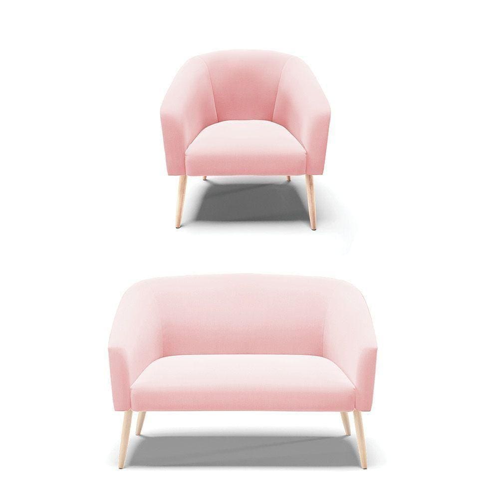 Kit Namoradeira 2 Lugares E 1 Poltrona Rosa Bebê Pés Palito