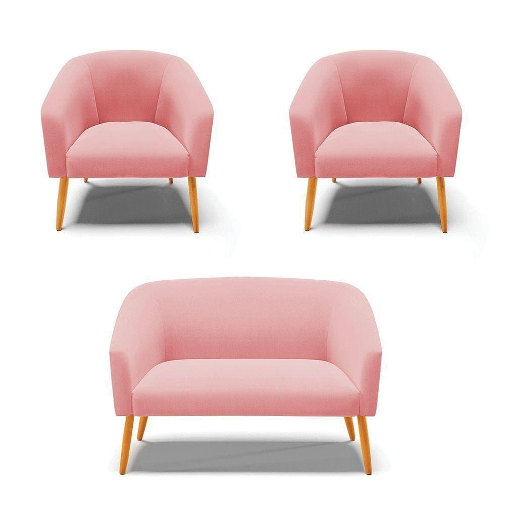 Kit 01 Namoradeira 02 Lugares E 02 Poltronas Suede Rosê
