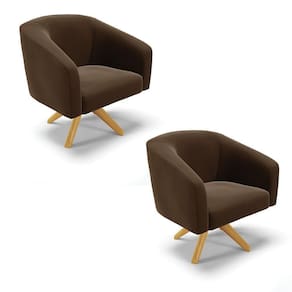 Kit 02 Poltronas Giratória Stella Suede Marrom