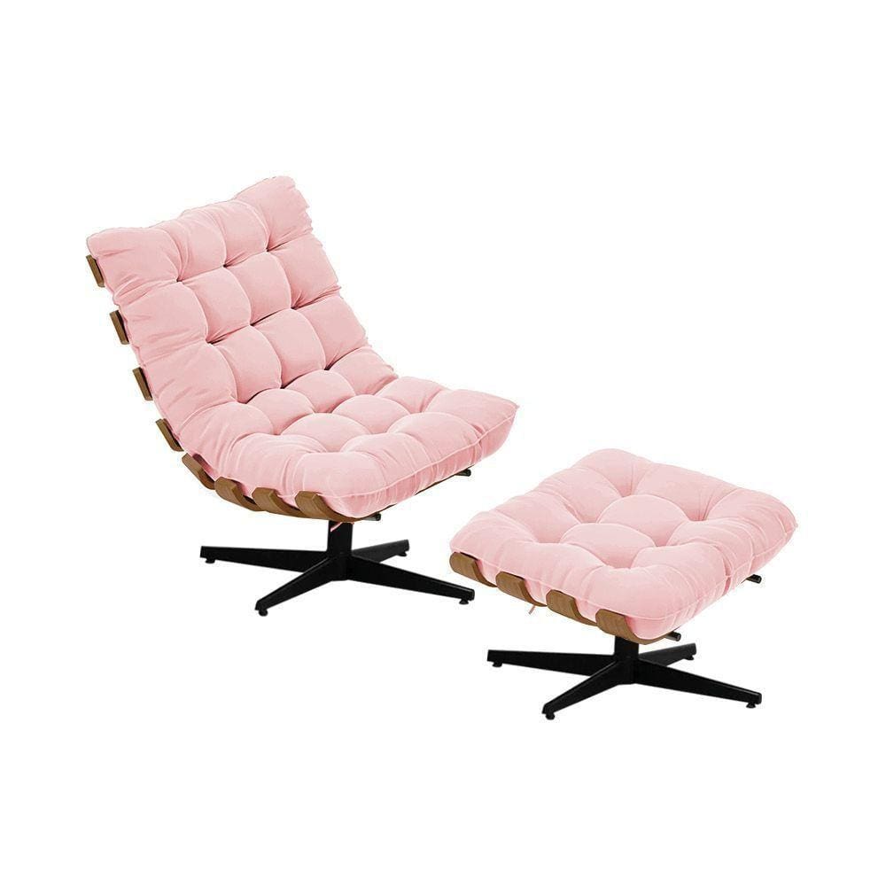 Kit 01 Poltrona e 01 Puff Giratório Rosa Bebê