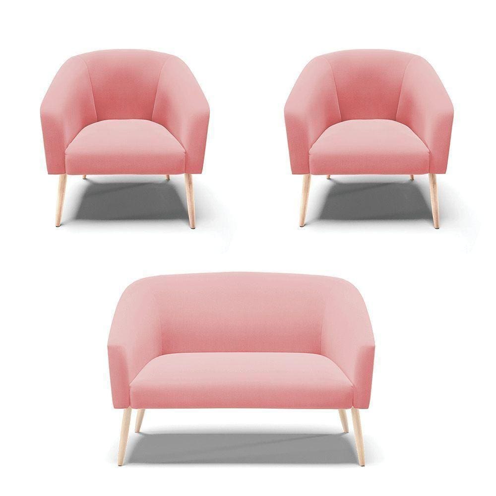 Kit 01 Namoradeira 02Lug E 02 Poltronas Stella Natural Rose