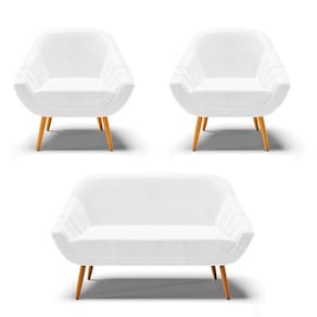 Kit 01 Namoradeira E 02 Poltronas Corano Branco Castanho