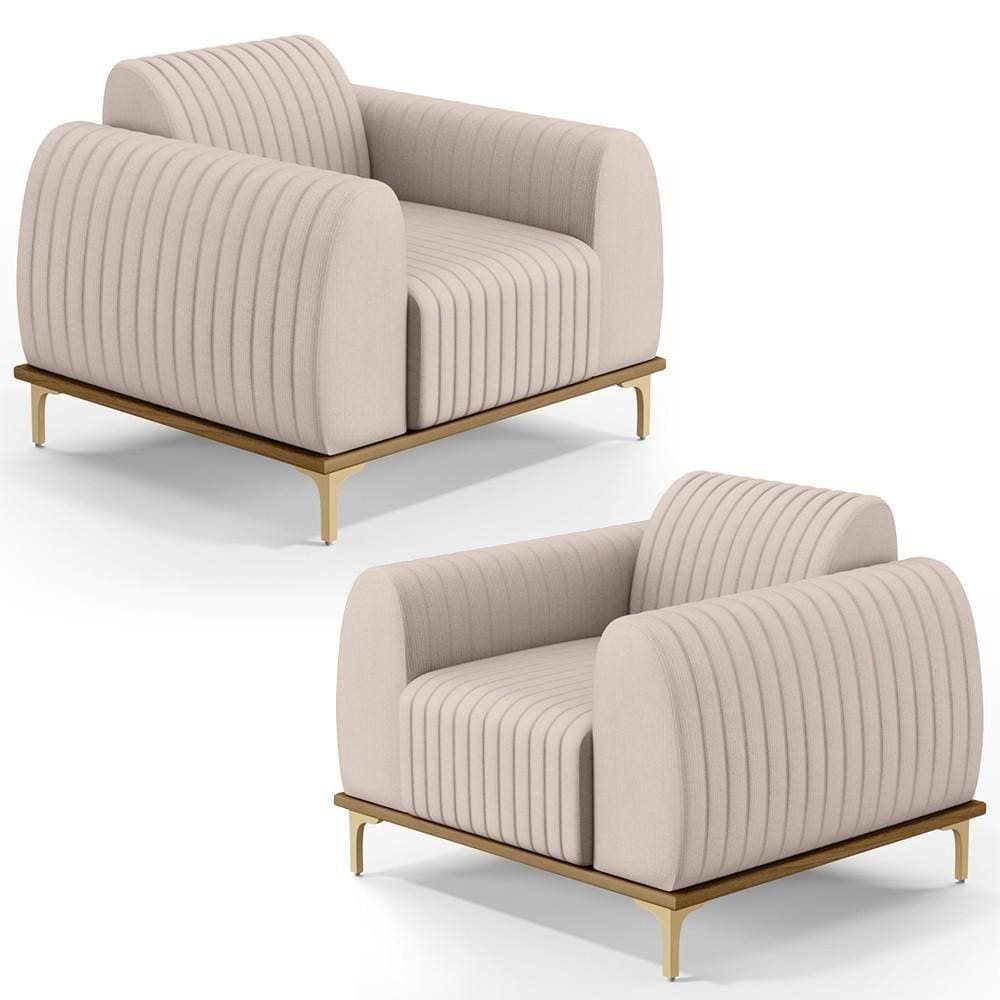 Kit 2 Poltronas Decorativas Base Gold D06 Suede C-309 Bege