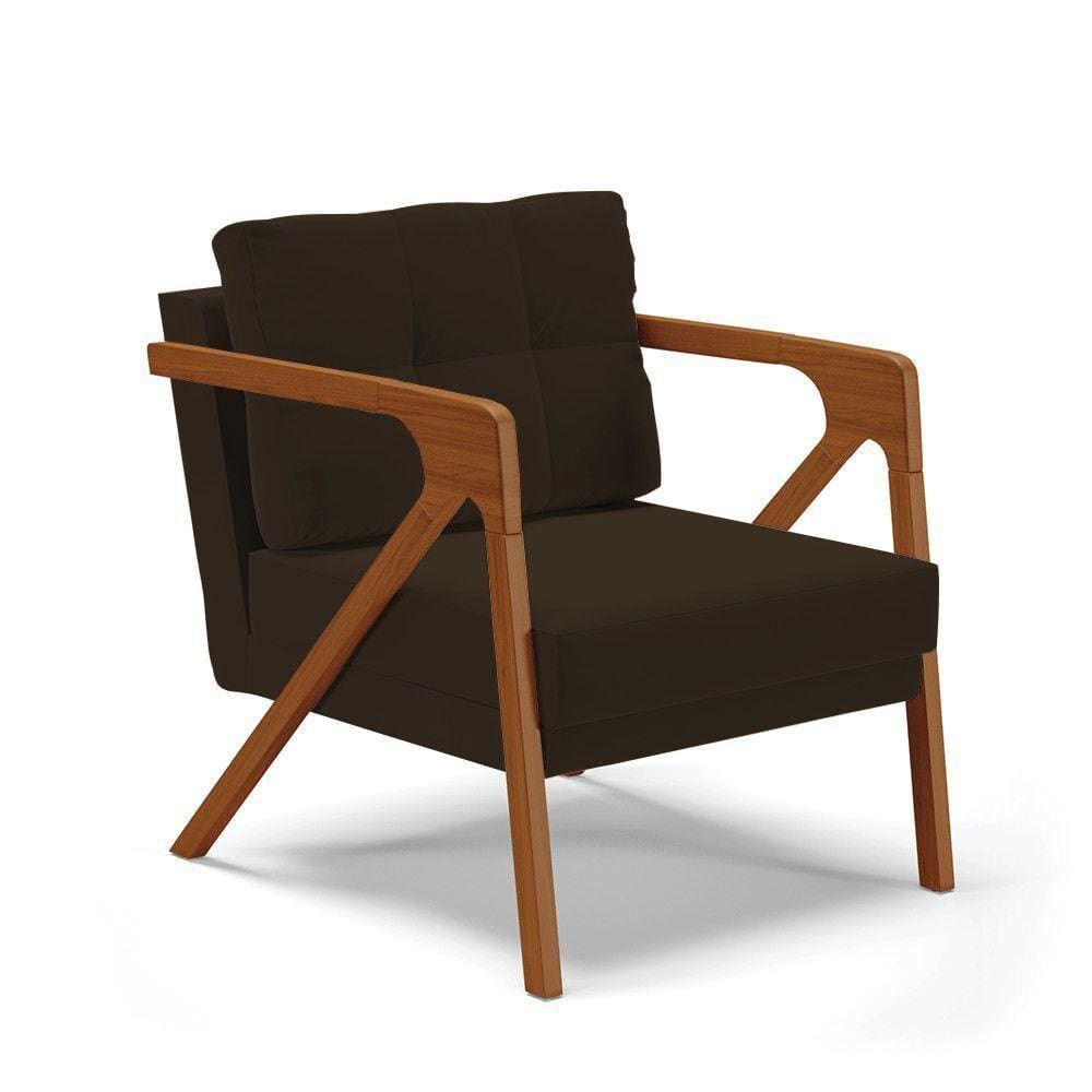 Poltrona Melissa Suede Base De Madeira Castanho Cor Marrom