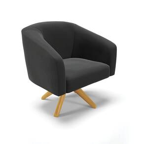 Poltrona Giratória Stella Veludo Base Madeira Ma30 Preto