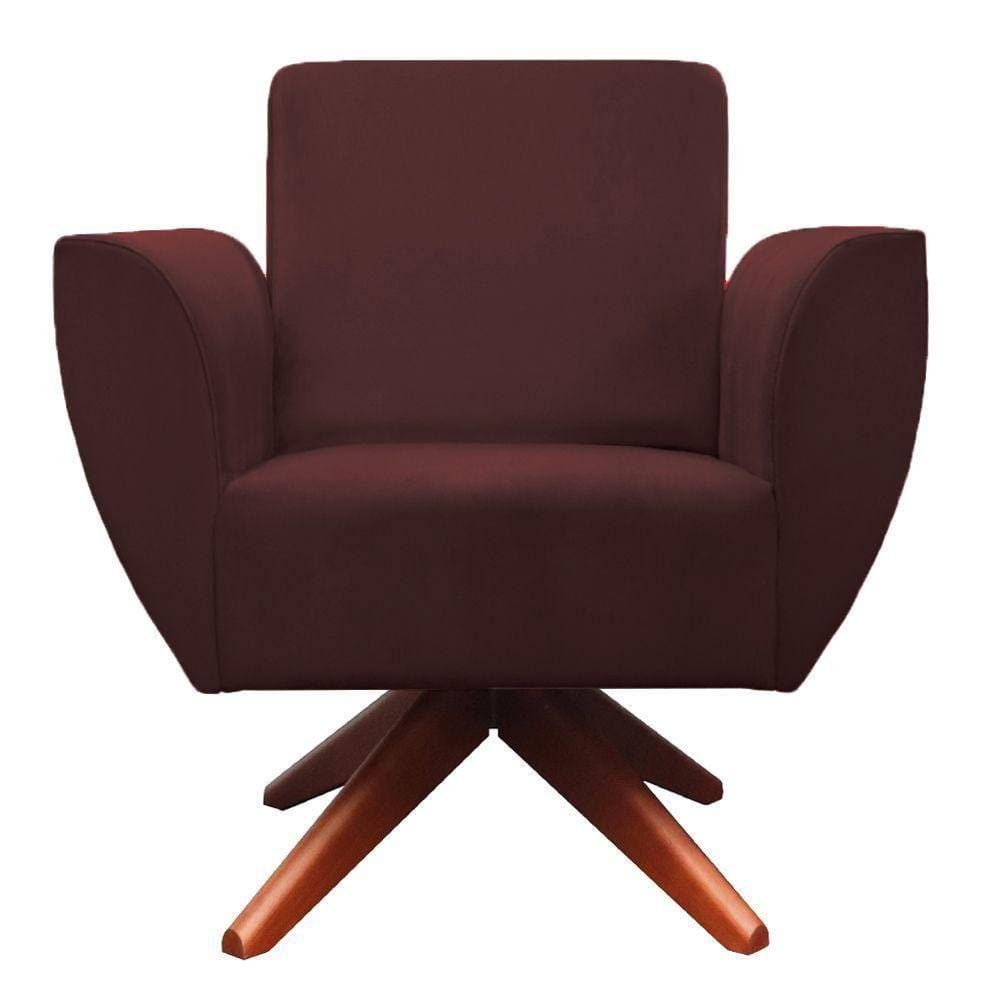 Poltrona Jolly Base Giratória de Madeira Veludo Bordo
