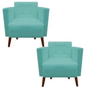 Kit 02 Poltronas Decorativa Isa Suede Azul Tiffany