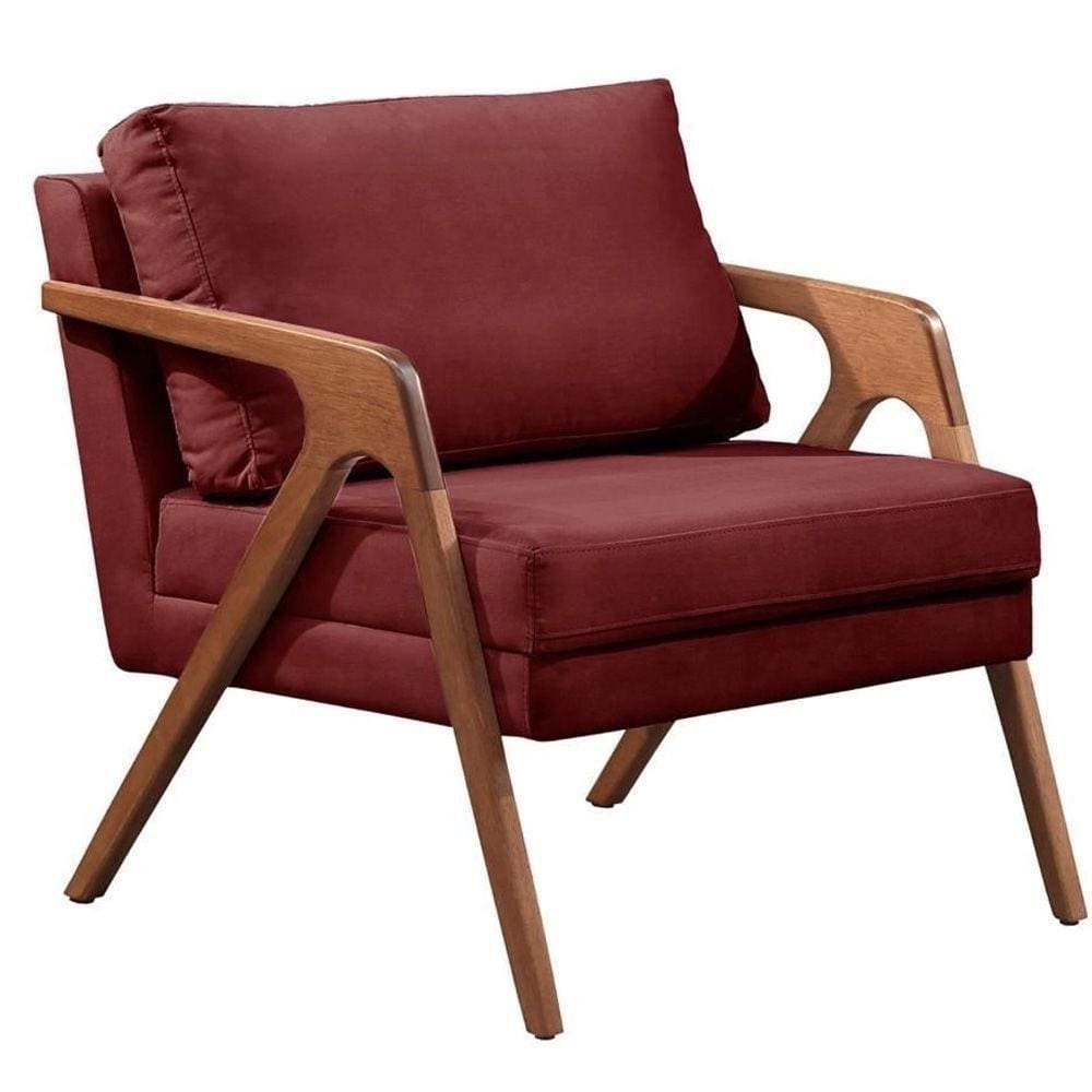 Poltrona Para Sala Mona Luxo Veludo Vinho