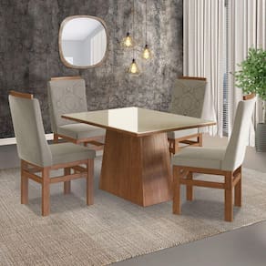 Conjunto Mesa 120x82cm e 4 Cadeiras Madeira Maciça Móveis Zamarchi Marrom/Off White