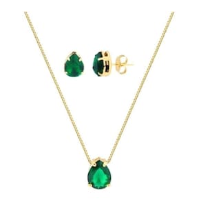 Conjunto Gota Verde Banhado A Ouro 18K
