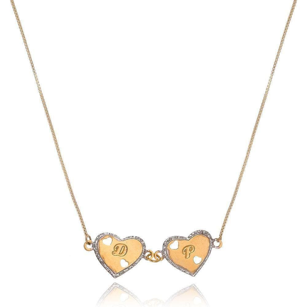 Colar Personalizado Corações Trabalhados Em Rodium Com Inici