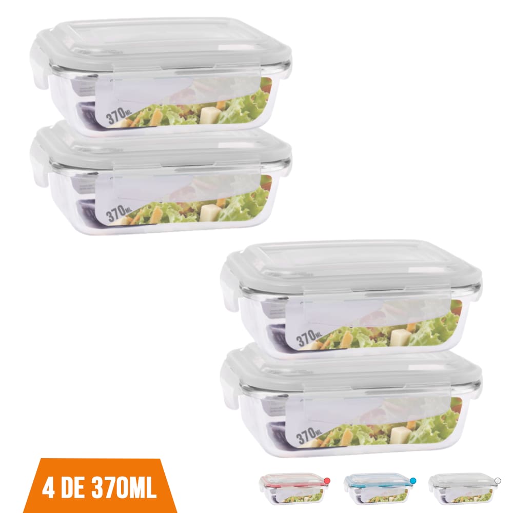 Jogo 4 Pote Vidro Retangular 370ml Hermética Vidro Papinha