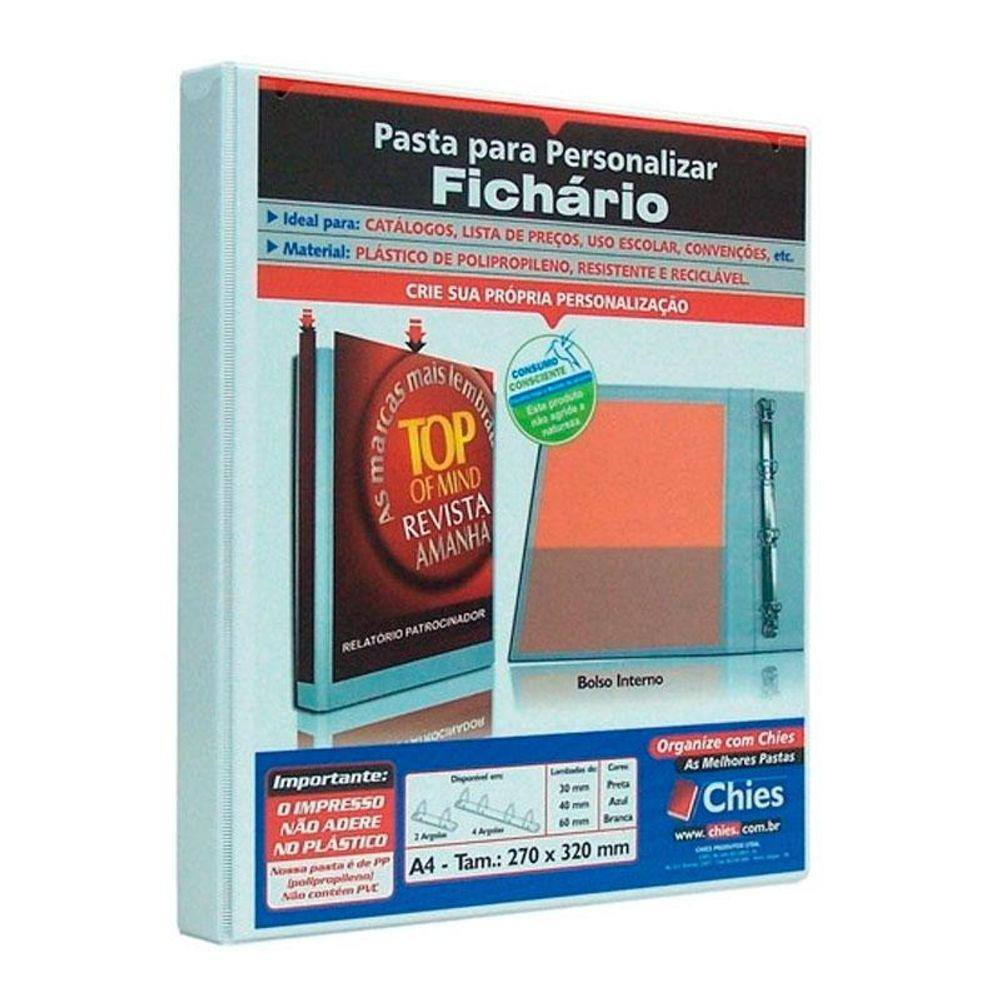 Fichário revestido com cristal A4 branco 60mm 1932 com 2 argolas Chies