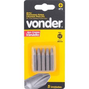 Bits Ponteira Philips 1/4" N.1 3/16X75Mm C/ 5 Peças Vonder