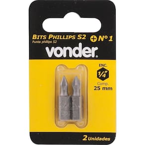 Bits Ponteira Philips 1/4 N.1 3/16X38Mm Aço S2 Com 2 Peças