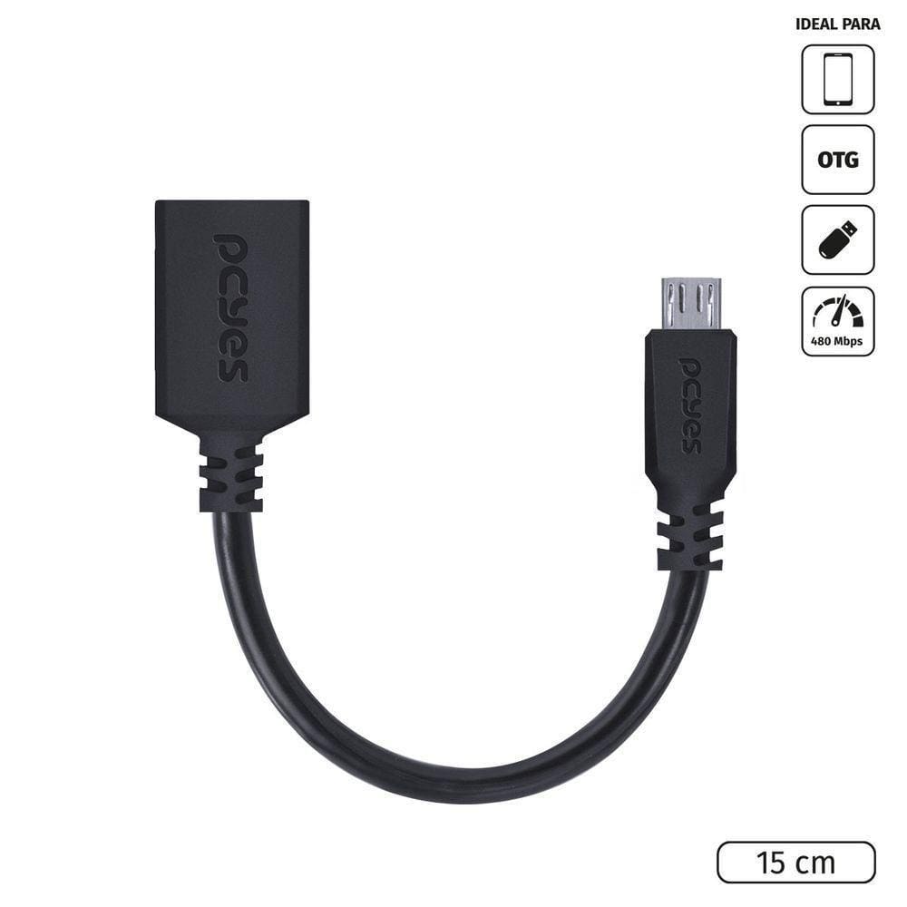 Adaptador Otg Micro Usb Para Usb 2.0 15Cm Preto Conexão Com