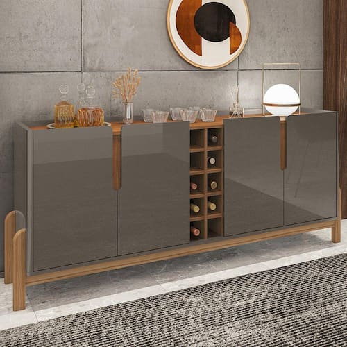 imagem-Buffet Aparador 190cm 4 Portas com Adega Lizz Casa D Cinza Perola/Cedro