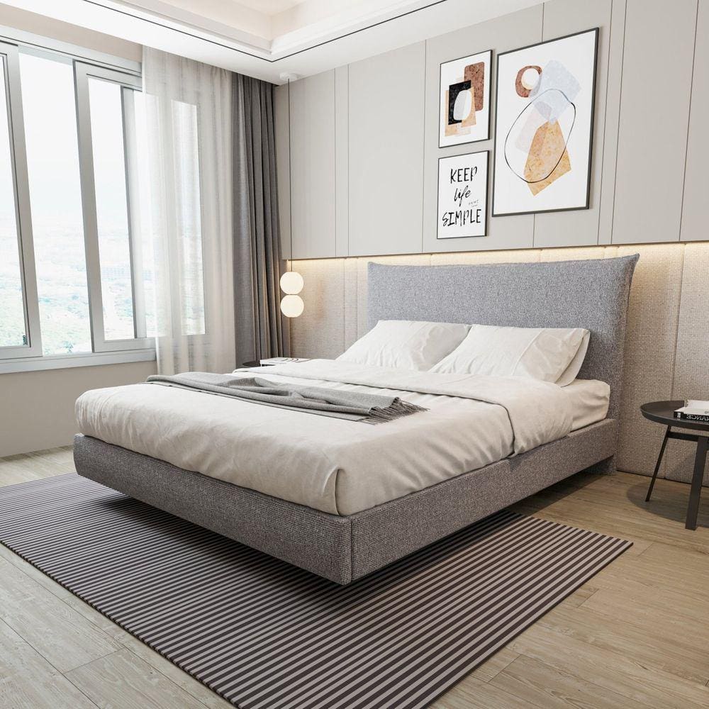 Cama King Boreal Flutuante CabeCasa MadeiraMadeira Cinza
