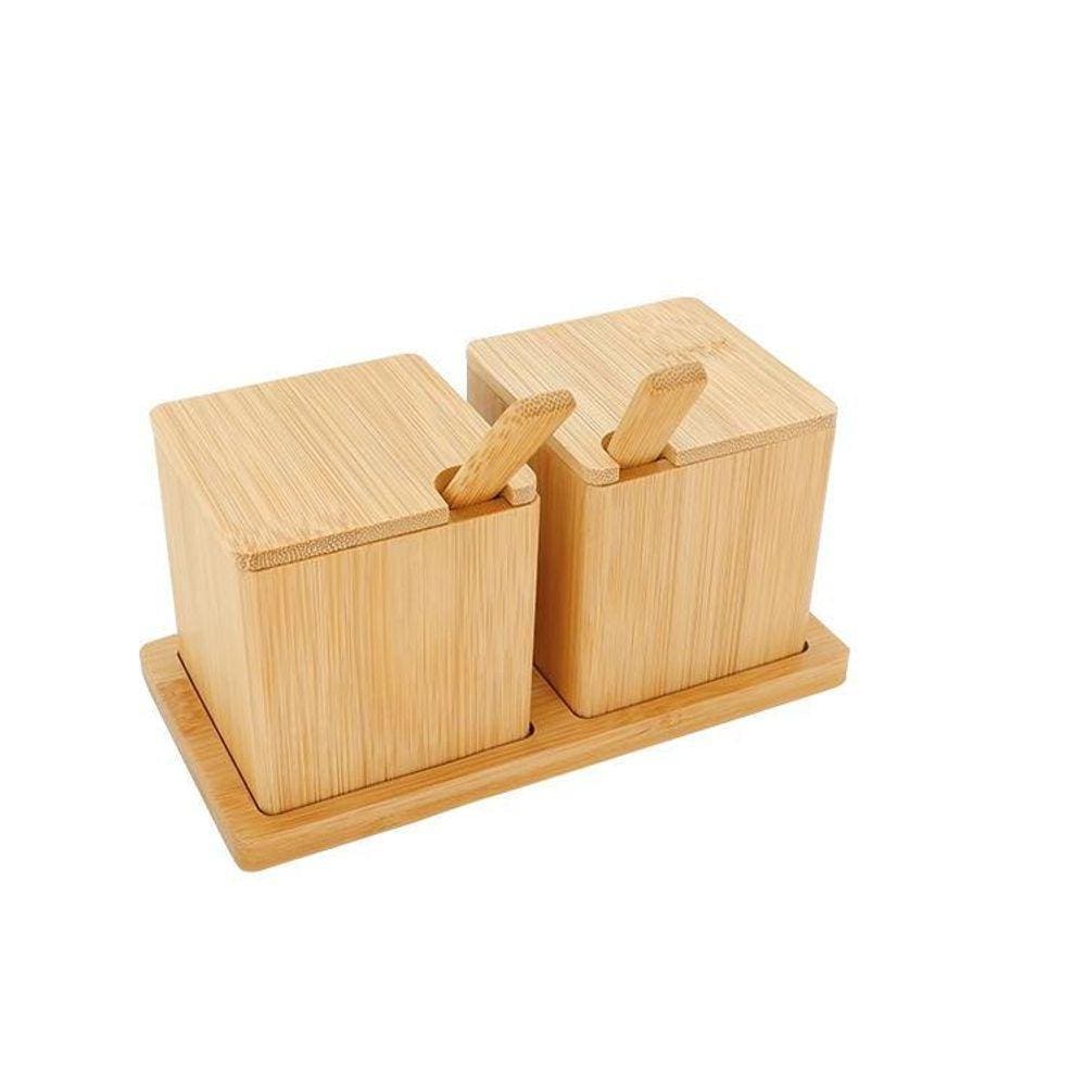 Jogo Porta Condimentos Em Bambu Com Bandeja Ecokitchen