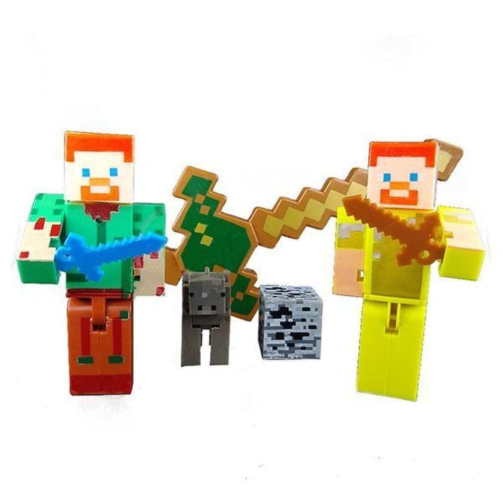 Kit Cartelado Minecraft 2 Bonecos + 1 Espada Minecraft 31Cm