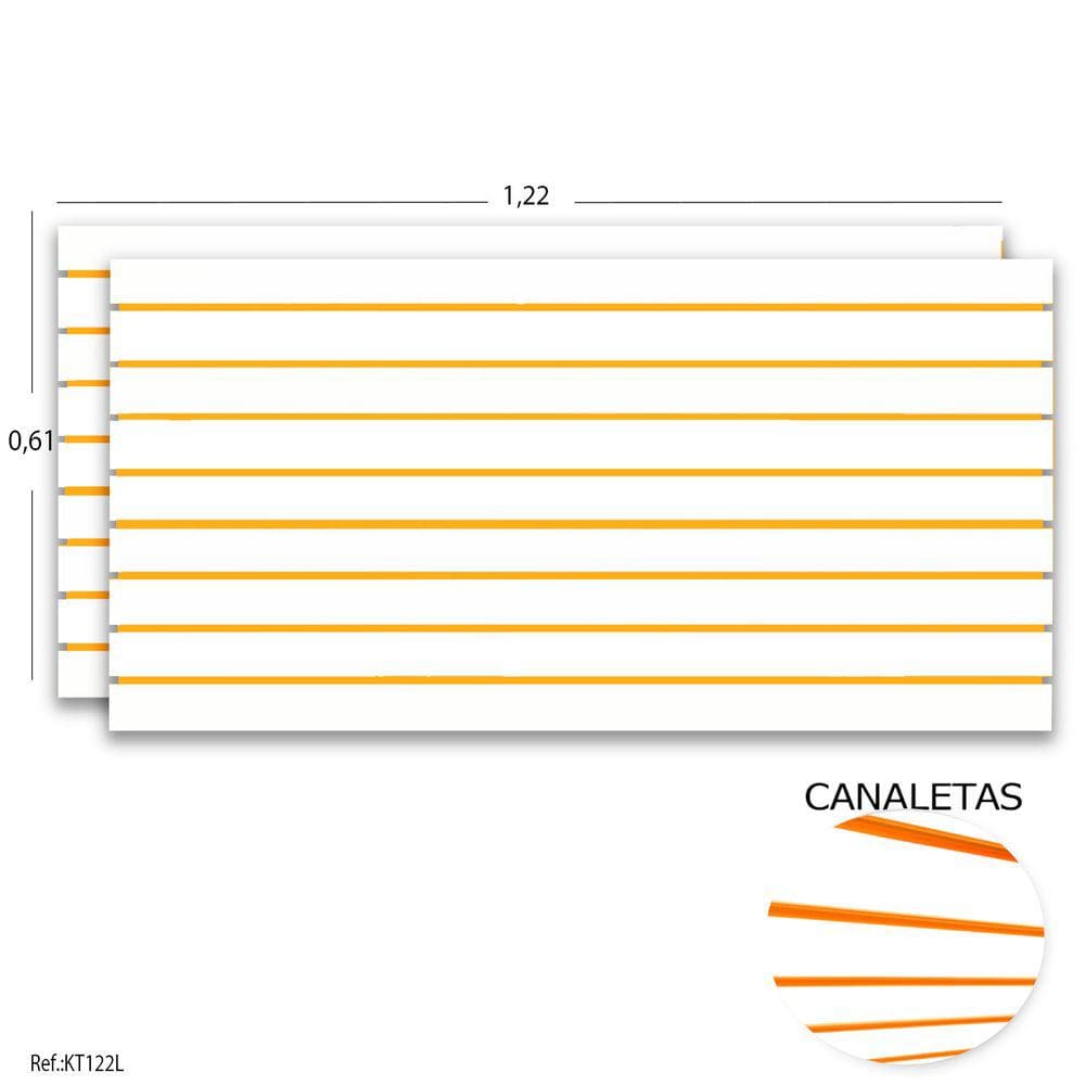 Painel Canaletado Branco 1,22 x 0,61 (2peças) + Canaletas Laranjas