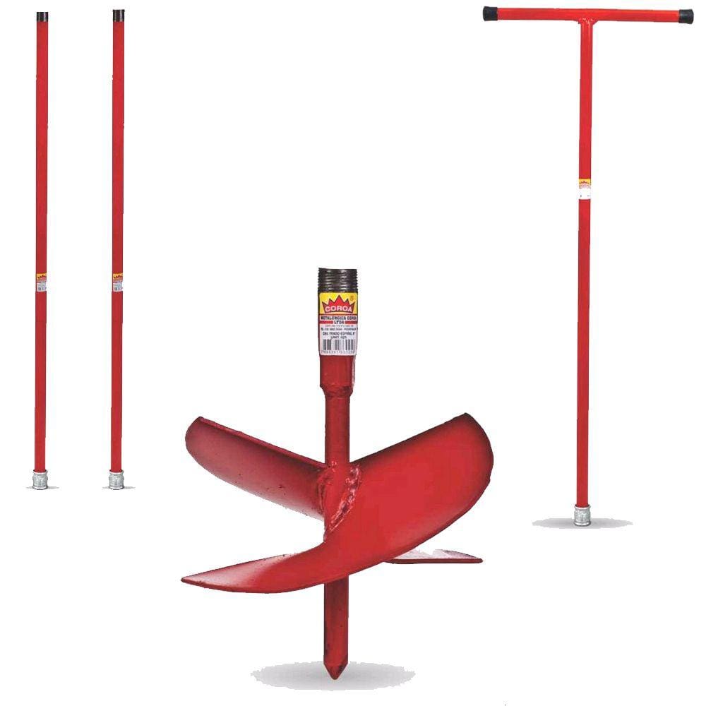 Kit Cavadeira Espiral Trado Perfurar Solo 12 Pol. + 1 Cabo T + 2 Extensor - Coroa
