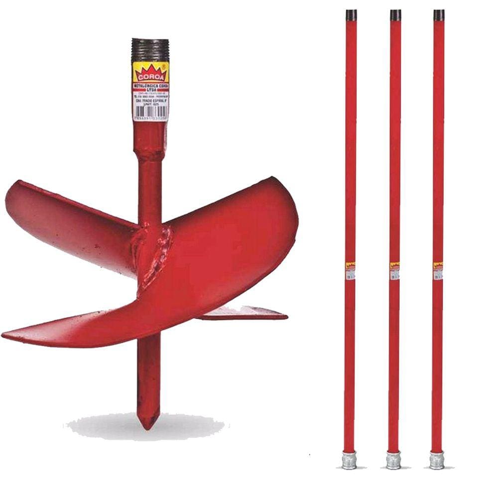 Kit Cavadeira Trado Espiral Perfurar Solo 12 Polegadas + 3 Extensor 1 Metro - Coroa