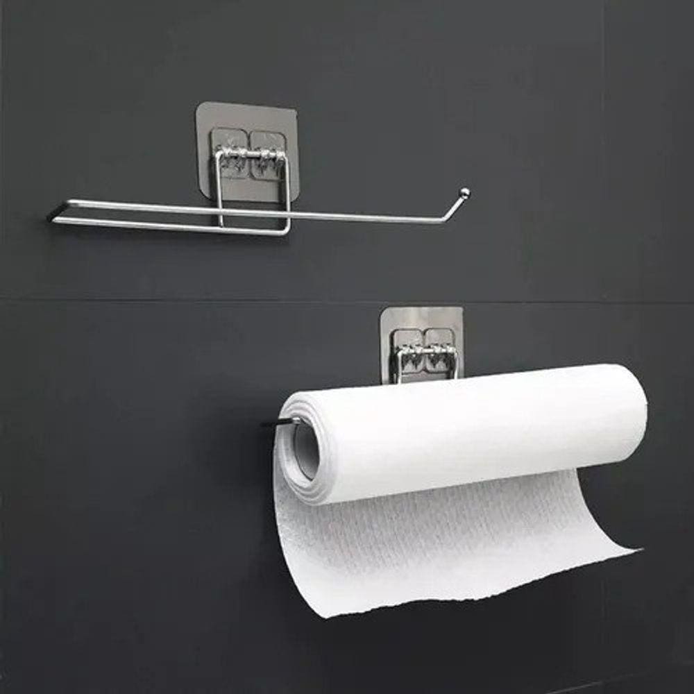 Kit Com 2 Suportes Adesivo Porta Papel Toalha Alumínio Filme